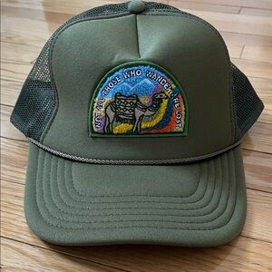 Freya Olive Green Trucker Hat with Mountain Rainbow Patch